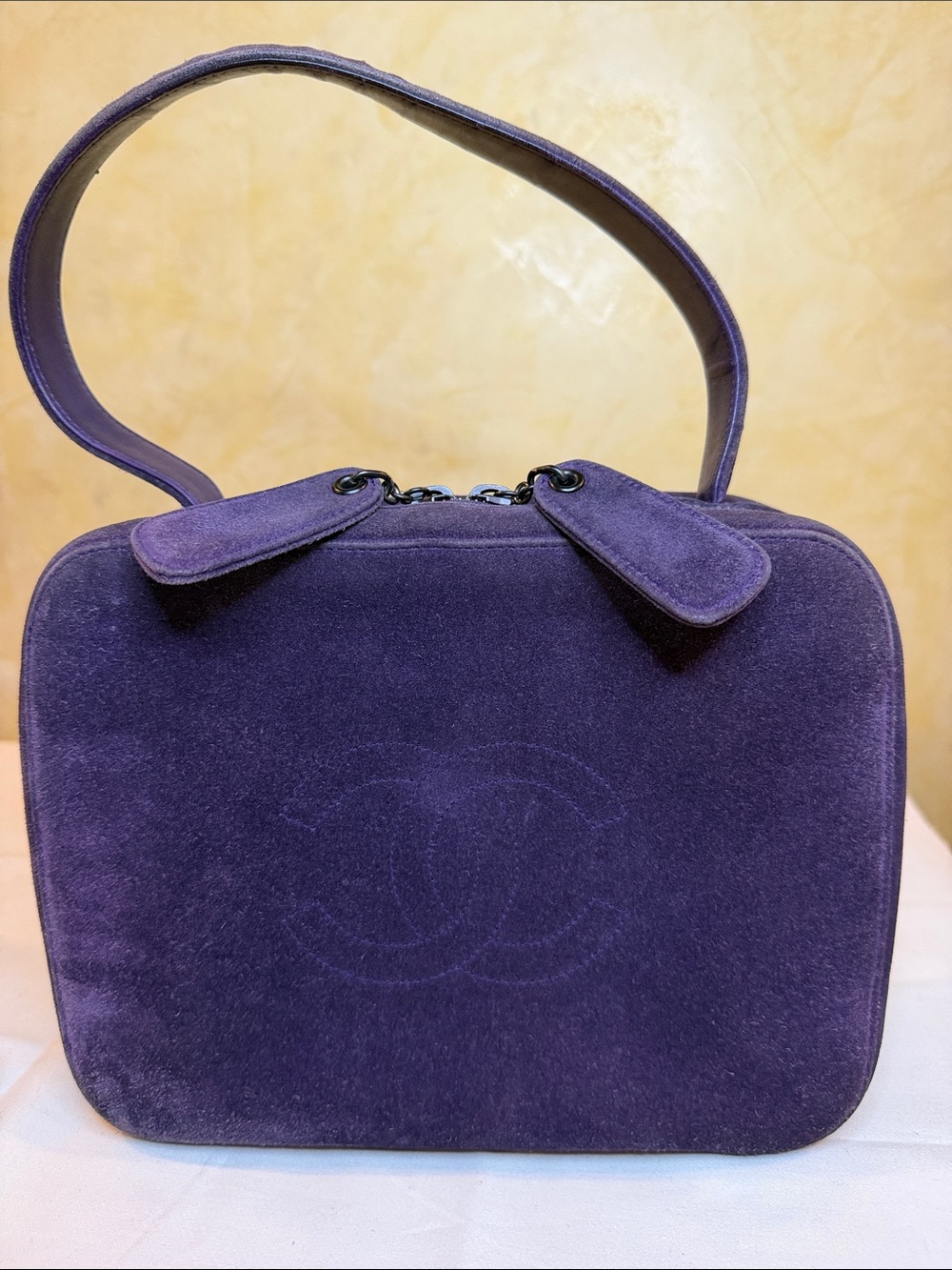 CHANEL Purple Suede CC Top-Handle Bag